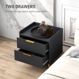 HOMCOM Bedside Table Set of 2 with 2 Drawers for Bedroom, Living Room, Black - Size: 2 Pack - thumbnail 5