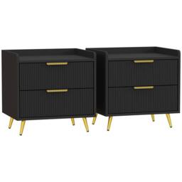 HOMCOM Bedside Table Set of 2 with 2 Drawers for Bedroom, Living Room, Black - Size: 2 Pack - thumbnail 2