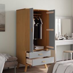 Berkfield Home Wardrobe OLDEN Grey & Brown 76.5x53x172 cm Solid Wood Pine - thumbnail 4