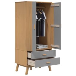 Berkfield Home Wardrobe OLDEN Grey & Brown 76.5x53x172 cm Solid Wood Pine - thumbnail 5