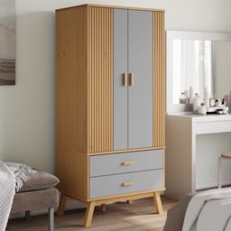 Berkfield Home Wardrobe OLDEN Grey & Brown 76.5x53x172 cm Solid Wood Pine - thumbnail 1