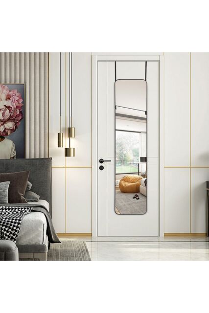 Living and Home Black Rounded Rectangular Metal Frame Door/Wall Mount Mirror for Hallway, Bedroom & Bathroom, 28cm W x 118cm H - image 1