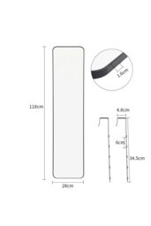 Living and Home Black Rounded Rectangular Metal Frame Door/Wall Mount Mirror for Hallway, Bedroom & Bathroom, 28cm W x 118cm H - thumbnail 9
