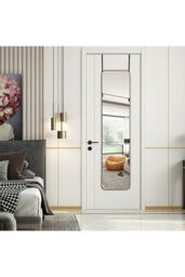Living and Home Black Rounded Rectangular Metal Frame Door/Wall Mount Mirror for Hallway, Bedroom & Bathroom, 28cm W x 118cm H - thumbnail 1