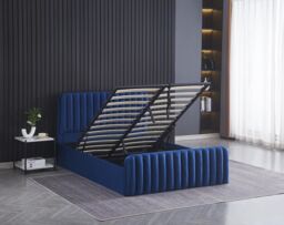 KOSY KOALA Ottoman Gas Lift Storage Bed 4ft6 Double with 1 Mattress Blue Velvet Bedroom - thumbnail 3