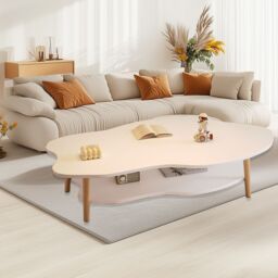 Hinsinc Coffee Table Cloud Tea Table Modern Living Room Desk W/ Storage Shelf in White - thumbnail 7