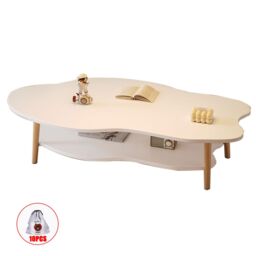 Hinsinc Coffee Table Cloud Tea Table Modern Living Room Desk W/ Storage Shelf in White - thumbnail 3