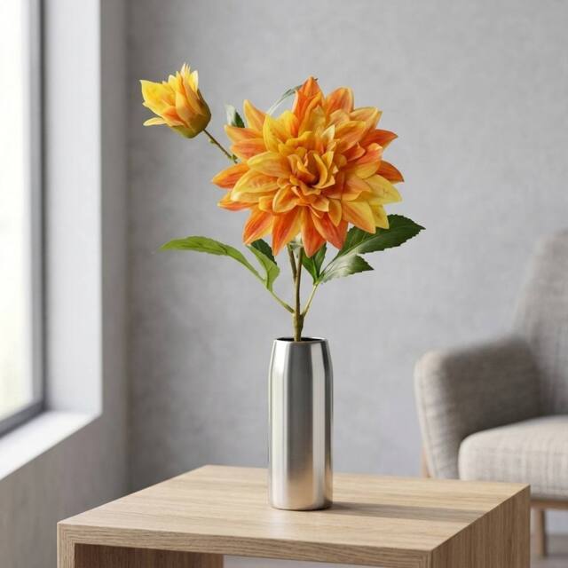 Garden Greatness Lifelike Artificial Dahlia Flower Stem in Orange - Size: 1 Pack - image 1