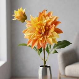 Garden Greatness Lifelike Artificial Dahlia Flower Stem in Orange - Size: 1 Pack - thumbnail 2