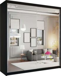 MN Furniture Quru Sliding Wardrobe with Full Mirror, LED Light - 200x217cm in Black - Size: 200x217 cm - thumbnail 2