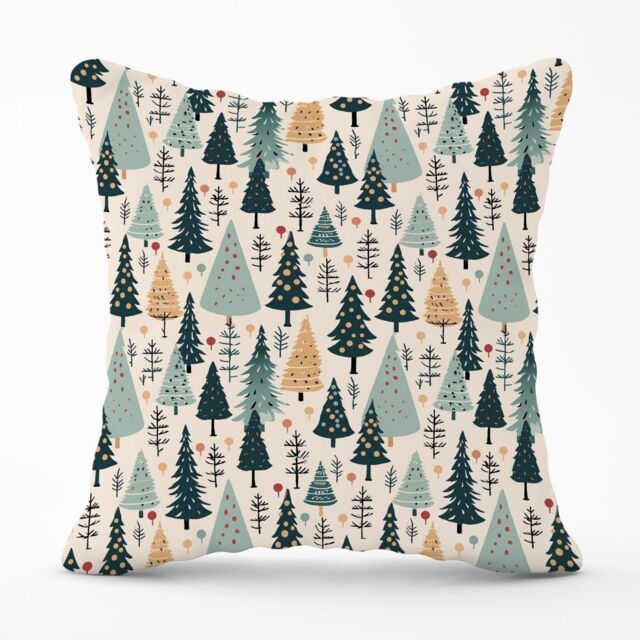Warren Reed - Designer Boho Inspired Christmas Tree Pattern Outdoor Cushion in Green - Size: 60 cm x 60 cm - image 1