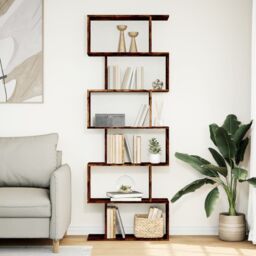Berkfield Home Room Divider Bookcase 6-Tier Smoked Oak 70x24x193 cm Engineered Wood in Brown - Size: 70 x 24 x 193 cm - thumbnail 3
