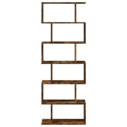 Berkfield Home Room Divider Bookcase 6-Tier Smoked Oak 70x24x193 cm Engineered Wood in Brown - Size: 70 x 24 x 193 cm - thumbnail 5