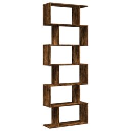Berkfield Home Room Divider Bookcase 6-Tier Smoked Oak 70x24x193 cm Engineered Wood in Brown - Size: 70 x 24 x 193 cm - thumbnail 2