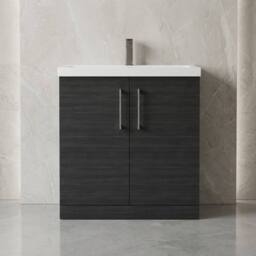 Balterley Bathroom 2 Soft Close Door Floor Vanity Unit Basin, Black, 800mm in Black - thumbnail 2