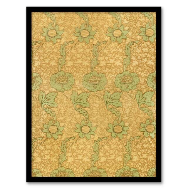 Artery8 William Morris Framed Wall Art Kennet Floral Pattern Orange Green - Size: A4 - image 1