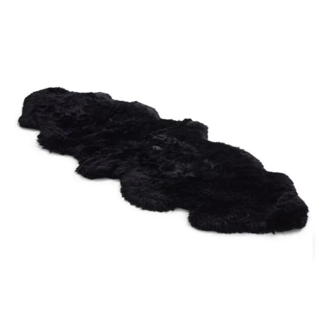 Infinity Leather Luxury Genuine Sheepskin Double Natural Fluffy Soft Real Wool Rug in Black - Size: 180 cm x 60 cm - image 1