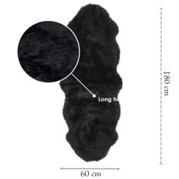 Infinity Leather Luxury Genuine Sheepskin Double Natural Fluffy Soft Real Wool Rug in Black - Size: 180 cm x 60 cm - thumbnail 3