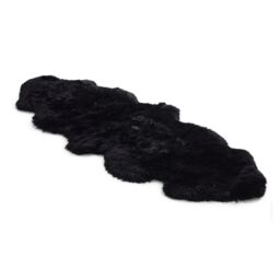Infinity Leather Luxury Genuine Sheepskin Double Natural Fluffy Soft Real Wool Rug in Black - Size: 180 cm x 60 cm - thumbnail 1