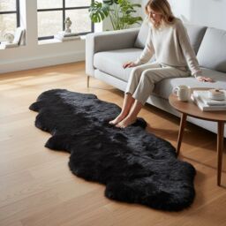 Infinity Leather Luxury Genuine Sheepskin Double Natural Fluffy Soft Real Wool Rug in Black - Size: 180 cm x 60 cm - thumbnail 2