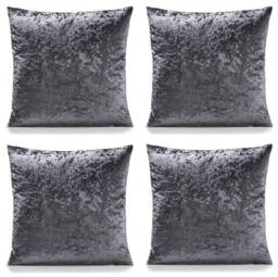Luxury Living Crushed Velvet Cushions Set of 4 With Fibre Filled Pads in Charcoal - Size: 45 cm x 45 cm