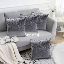 Luxury Living Crushed Velvet Cushions Set of 4 With Fibre Filled Pads in Charcoal - Size: 45 cm x 45 cm - thumbnail 6