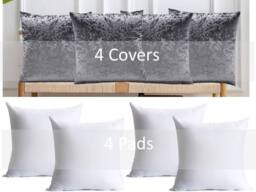 Luxury Living Crushed Velvet Cushions Set of 4 With Fibre Filled Pads in Charcoal - Size: 45 cm x 45 cm - thumbnail 3