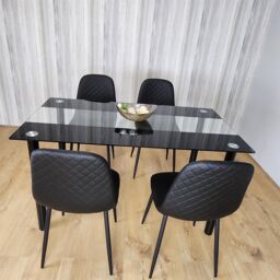 KOSY KOALA Black Glass Dining Table Set With 4 Gem Pattern Chairs For Dining Room Furniture in Brown - thumbnail 9