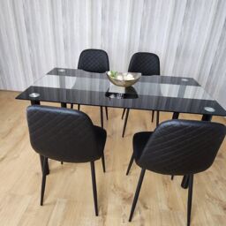 KOSY KOALA Black Glass Dining Table Set With 4 Gem Pattern Chairs For Dining Room Furniture in Brown - thumbnail 8