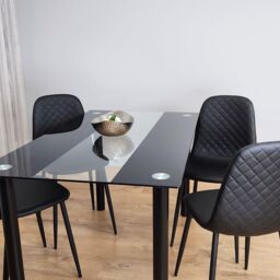 KOSY KOALA Black Glass Dining Table Set With 4 Gem Pattern Chairs For Dining Room Furniture in Brown - thumbnail 7