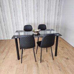 KOSY KOALA Black Glass Dining Table Set With 4 Gem Pattern Chairs For Dining Room Furniture in Brown - thumbnail 6