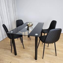 KOSY KOALA Black Glass Dining Table Set With 4 Gem Pattern Chairs For Dining Room Furniture in Brown - thumbnail 2