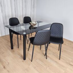 KOSY KOALA Black Glass Dining Table Set With 4 Gem Pattern Chairs For Dining Room Furniture in Brown - thumbnail 4