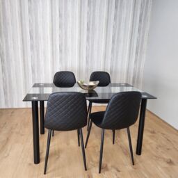 KOSY KOALA Black Glass Dining Table Set With 4 Gem Pattern Chairs For Dining Room Furniture in Brown