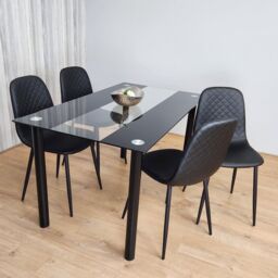 KOSY KOALA Black Glass Dining Table Set With 4 Gem Pattern Chairs For Dining Room Furniture in Brown - thumbnail 5