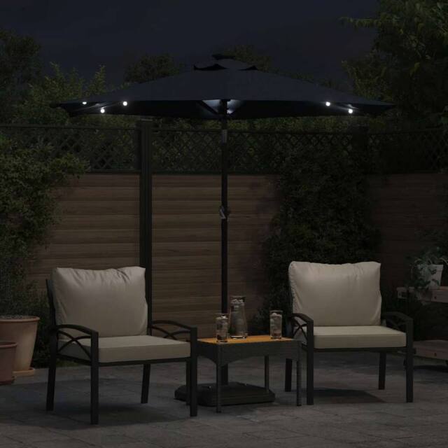 Berkfield Home Comfortable Garden Parasol with LEDs & Steel Pole Black 225x225 - image 1