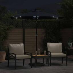 Berkfield Home Comfortable Garden Parasol with LEDs & Steel Pole Black 225x225