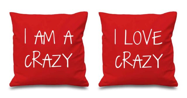 60 SECOND MAKEOVER I Am Crazy I Love Crazy Cushion Covers in Red - Size: 40 cm x 40 cm