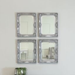 Melody Maison Set Of 4 Ornate Silver Wall Mirrors With Bevelled Glass in Metallic Silver - thumbnail 4