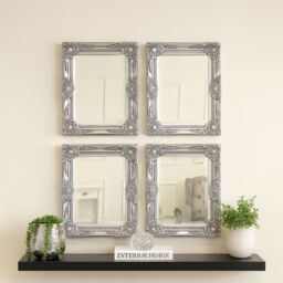 Melody Maison Set Of 4 Ornate Silver Wall Mirrors With Bevelled Glass in Metallic Silver - thumbnail 2