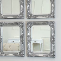 Melody Maison Set Of 4 Ornate Silver Wall Mirrors With Bevelled Glass in Metallic Silver - thumbnail 6