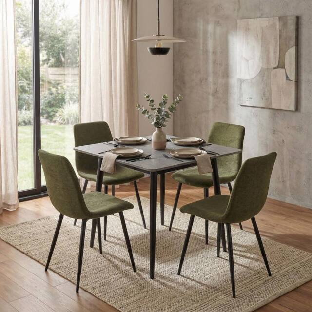 FWStyle Evie Set Of 4 Green Linen Upholstered Black Steel Frame Dining Chairs - image 1
