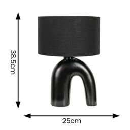 ValueLights Lia Fabric Drum Lamp Shade Black Arch Abstract Ceramic Table Lamp with LED Bulb - thumbnail 4
