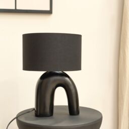 ValueLights Lia Fabric Drum Lamp Shade Black Arch Abstract Ceramic Table Lamp with LED Bulb - thumbnail 3