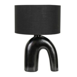 ValueLights Lia Fabric Drum Lamp Shade Black Arch Abstract Ceramic Table Lamp with LED Bulb - thumbnail 2