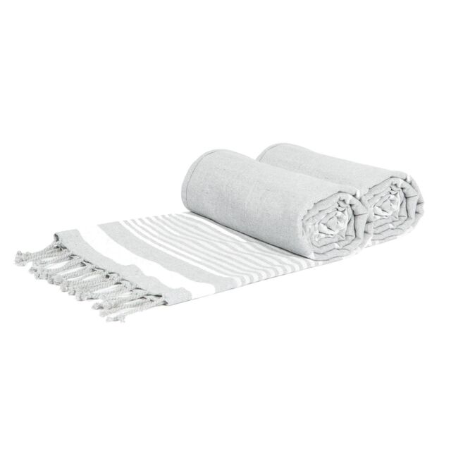 Nicola Spring 100% Cotton Bath Towel Turkish Style Hamman Blanket Bath Sheet - 160 x 90cm (x2) in Light Grey
