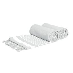 Nicola Spring 100% Cotton Bath Towel Turkish Style Hamman Blanket Bath Sheet - 160 x 90cm (x2) in Light Grey - thumbnail 1