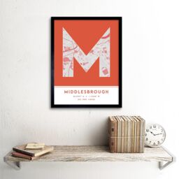 "Wee Blue Coo Wall Art Print Middlesbrough England United Kingdom City Map Modern Typography Stylish Letter Framed Word in Orange - Size: W12"" x H16""" - thumbnail 2
