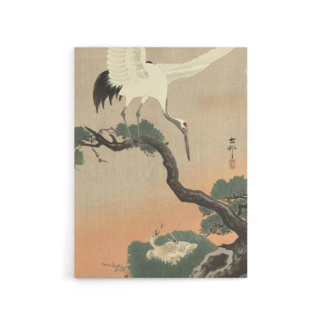 "Artery8 Ohara Koson Crane On Pine Branch Canvas Japanese Wall Art - Size: W24"" x H32""" - image 1