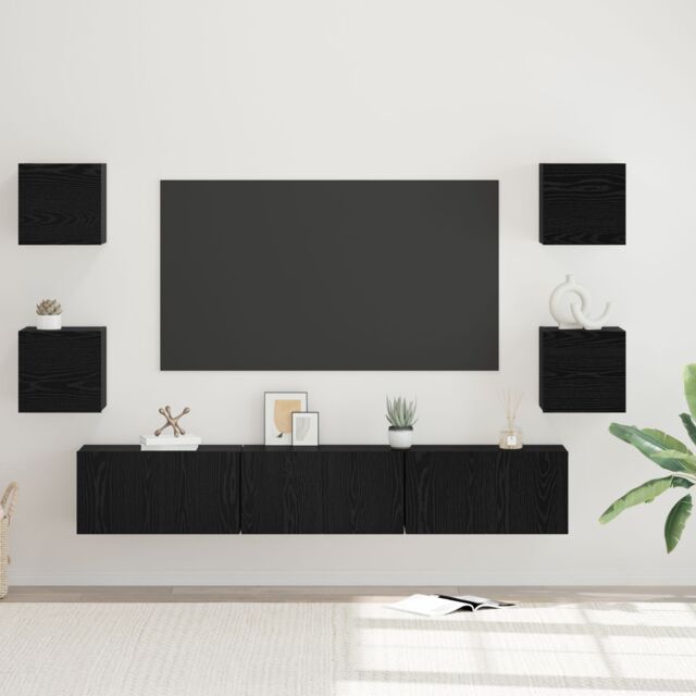 Berkfield Home TV Cabinet Wall-mounted Other with Storage with Door 7 pcs Black oak Medium 180 x 30 x 30 cm - image 1